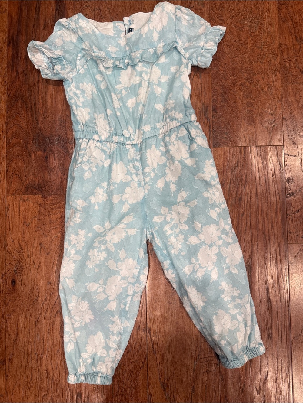 Janie and Jack Light Blue Floral Puff-Sleeve Jumpsuit